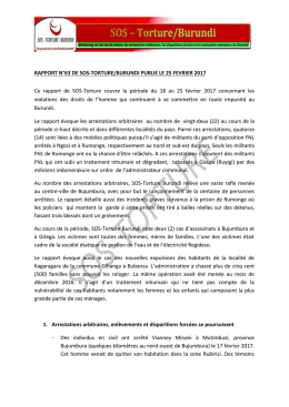 RAPPORT N&deg;63 DE SOS-TORTURE/BURUNDI PUBLIE LE