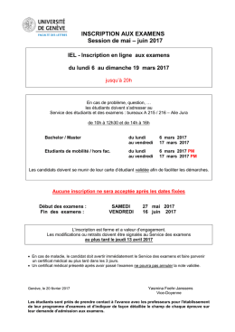 INSCRIPTION AUX EXAMENS Session de mai &ndash; juin 2017