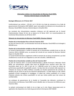 Information relative &agrave; la r&eacute;mun&eacute;ration de Monsieur David