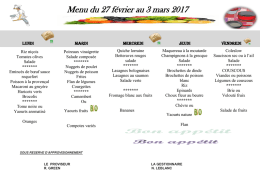 Menu du 27 f&eacute;vrier au 3 mars 2017