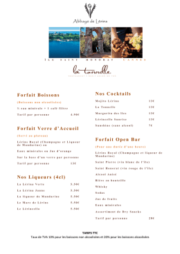 Forfait Boissons Forfait Verre d`Accueil Nos Liqueurs