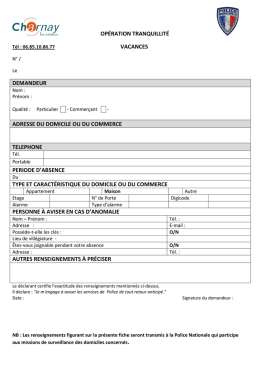 Demande d`inscription à l`Opération “Tranquillité Vacances”