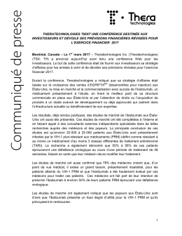 theratechnologies tient une conférence destinée aux investisseurs