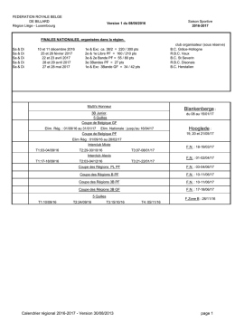 Calendrier r&eacute;gional