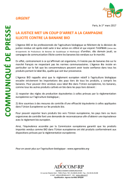 communiqué de l`Agence BIO