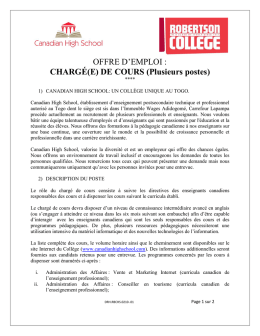 OFFRE D`EMPLOI : CHARGÉ(E) DE COURS (Plusieurs postes)