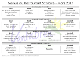 Menus du mois de mars 2017