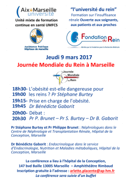 Jeudi 9 mars 2017 Journée Mondiale du Rein à Marseille