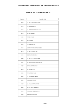 Liste des Clubs affiliés en 2017 par comité au 28/02/2017