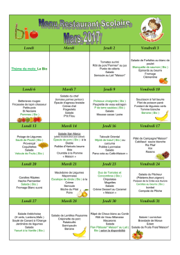 Menus du restaurant scolaire - Ecole Notre Dame St Denis La
