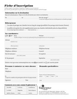 Fiche d`inscription - Explorateur voyage