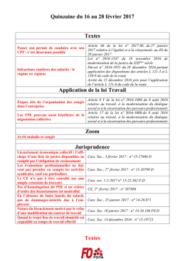 Quinzaine du 16 au 28 f&eacute;vrier 2017 Textes Application