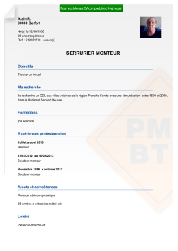 Recrutement CV SERRURIER MONTEUR - r&eacute;f