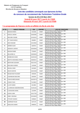 Liste des candidats convoqu&eacute;s aux &eacute;preuves &eacute;crites du concours de