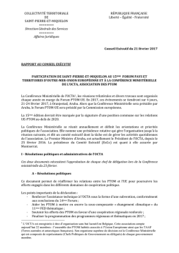 Conseil Exécutif du 21 février 2017 RAPPORT AU CONSEIL