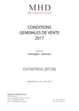 Conditions G&eacute;n&eacute;rales de Vente 2017