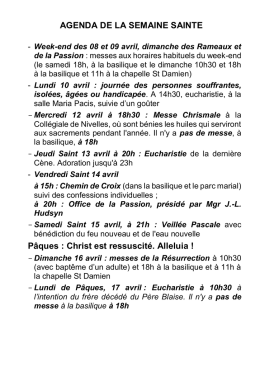 AGENDA DU CARÊME ET DE LA SEMAINE SAINTE