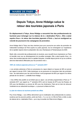 Depuis Tokyo, Anne Hidalgo salue le retour des touristes japonais à