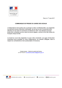 COMMUNIQUE DE PRESSE DU GARDE DES SCEAUX L