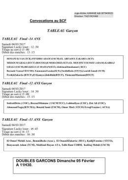 TABLEAU Gar&ccedil;on DOUBLES GARCONS Dimanche 05 F&eacute;vrier A