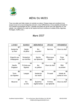 MENU DU MOIS - Acad&eacute;mie Guylaine B&eacute;dard