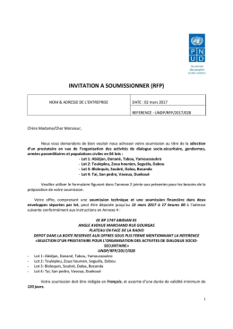 Appel d`offres n° UNDP/RFP/2017/028 Sélection de partenaires