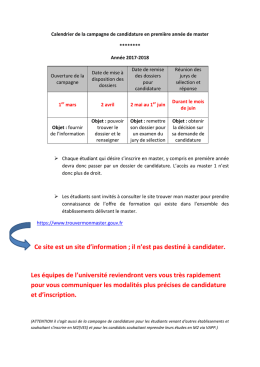 le calendrier de la campagne de candidature en master pour l