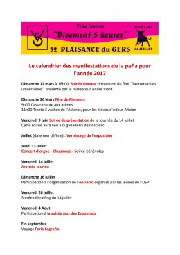 Le calendrier des manifestations de la peña pour l`année 2017