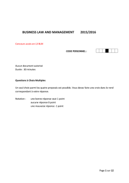 QCM &ndash; Concours 2016