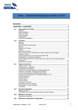 Titre 01 Organisation generale du sport cycliste 2017