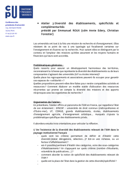 &bull; Atelier 3 Diversit&eacute; des &eacute;tablissements, sp&eacute;cificit&eacute;s et