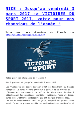 VICTOIRES DU SPORT 2017, votez pour vos champions de l`année