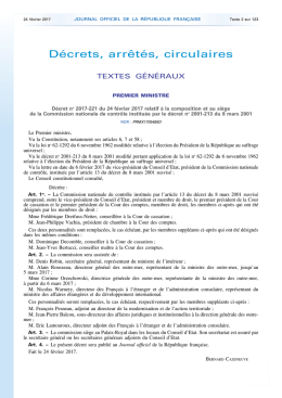 D&eacute;cret n&deg; 2017-221 du 24 f&eacute;vrier 2017 relatif &agrave; la composition et au
