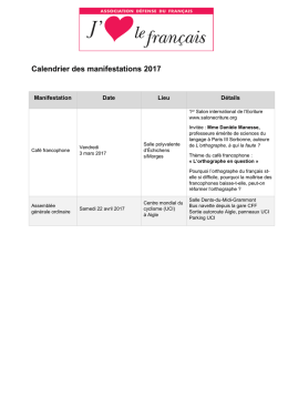 Calendrier des manifestations 2017