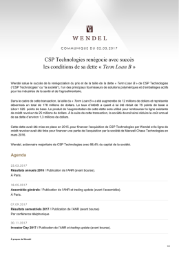 CSP Technologies ren&eacute;gocie avec succ&egrave;s les conditions