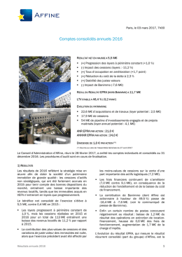 FY16 - Résultats annuels 2016