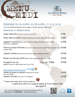 Menu de la semaine - Café