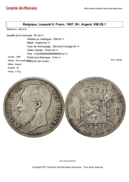 Belgique, Leopold II, Franc, 1867, B+, Argent, KM:28.1