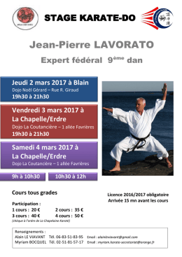 Stage JP LAVORATO les 2-3-4 mars 2017 - Blain