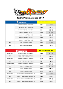 Tarifs Pneumatiques Piste 2017