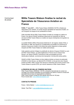 Willis Towers Watson finalise le rachat du Sp&eacute;cialiste