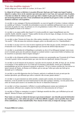 Vers des troubles majeurs