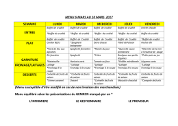 MENU 6 MARS AU 10 MARS 2017 SEMAINE LUNDI MARDI