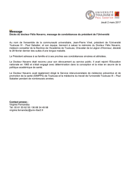 T&eacute;l&eacute;charger le communiqu&eacute; - Universit&eacute; Paul Sabatier