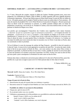 EDITORIAL MARS 2017 : &laquo; ACCUEILLONS LA PAROLE DE DIEU