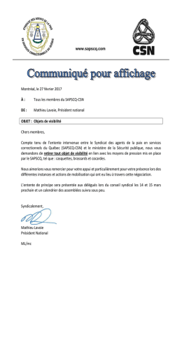 message du président - Syndicat des agents de la paix en services