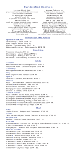 Handcrafted Cocktails Wines By The Glass