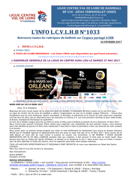 Infoligue n°1033 - Ligue du Centre Handball