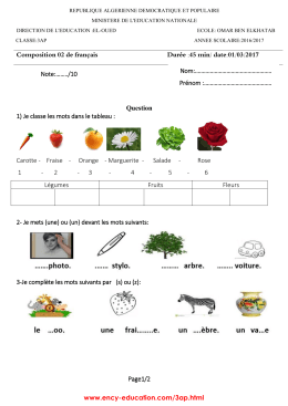 Question 1) Je classe les mots dans le tableau : Carotte