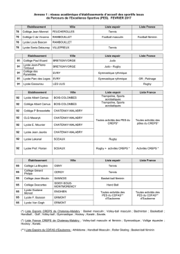 Annexe 1 : r&eacute;seau acad&eacute;mique d`&eacute;tablissements d`accueil des